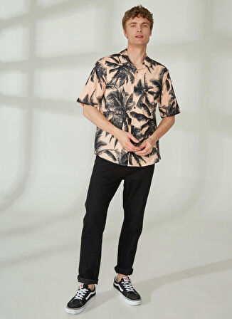 Only & Sons Rahat Açık Turuncu Desenli Erkek Gömlek ONSTIE RLX CTN LINEN PALM SS SHIRT