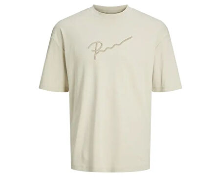 Jack Jones Jprblahugo Branding Ss Tee Crew Neck Erkek Günlük Tişört 12228279-MOONSTRUCK Krem
