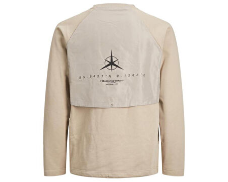 Jack Jones Jconavigator Sweat Crew Neck Erkek Günlük Sweatshirts 12229348-COBBLESTONE Krem