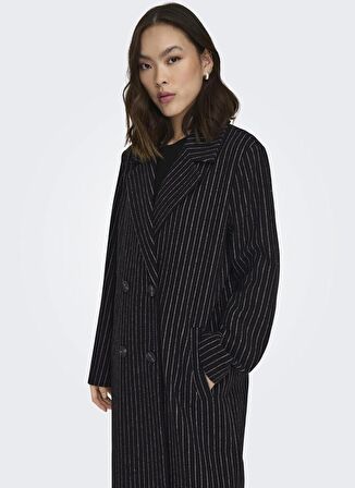 Only Koyu Siyah Kadın Çizgili Kaban 15293673 ONLJOSIE PIN STRIPE WOOL COAT CC OT