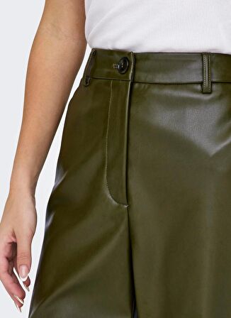 Only Yüksek Bel Normal Koyu Yeşil Kadın Pantolon ONLKIM FAUX LEATHER CARGO PANT CC O
