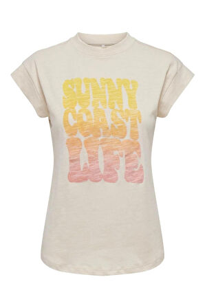 Only Kadın Onlzoe Bisiklet Yaka %100 Pamuk T-Shirt 15295386 Bej