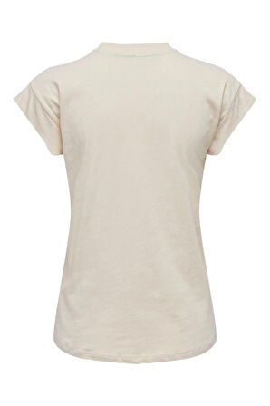 Only Kadın Onlzoe Bisiklet Yaka %100 Pamuk T-Shirt 15295386 Bej