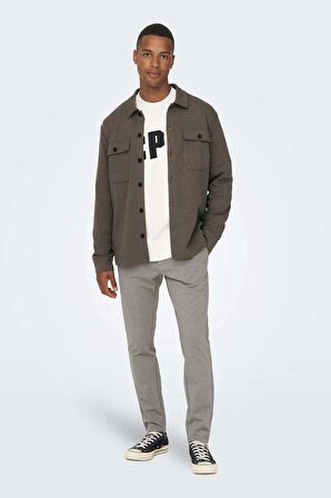 Only & Sons Erkek Onsnewkodyl Çift Cep Detaylı Uzun Kol Gömlek 22021279 Kahverengi