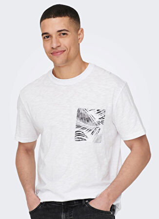 Only & Sons O Yaka Düz Beyaz Erkek T-Shirt 22025286_ONSPERRY LIFE REG LEAF SS