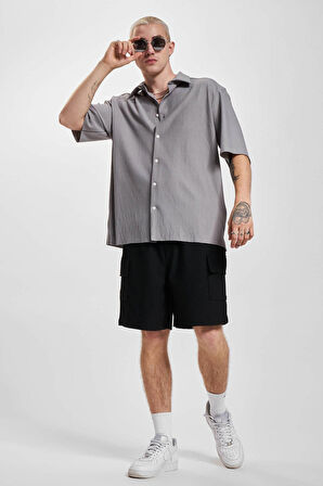 Only & Sons Erkek Onsboyy Rahat Kalıp Çizgili Kısa Kollu Gömlek 22025032 Gri