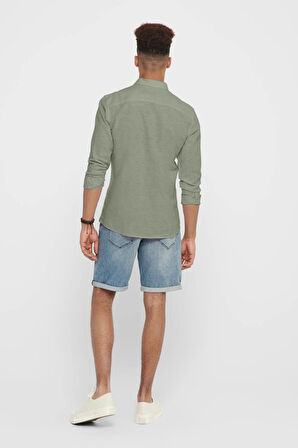 Only & Sons Erkek Onscaiden Slim Fit Keten Gömlek 22012321 Yeşil