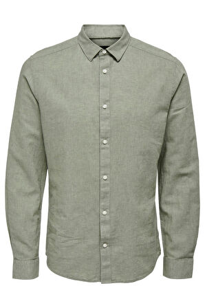 Only & Sons Erkek Onscaiden Slim Fit Keten Gömlek 22012321 Yeşil