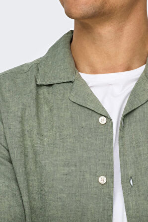 Only & Sons Erkek Onscaıden Kısa Kollu Keten Gömlek 22025116 Yeşil