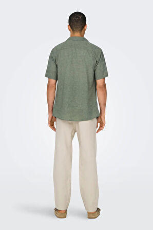 Only & Sons Erkek Onscaıden Kısa Kollu Keten Gömlek 22025116 Yeşil