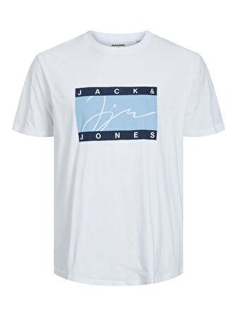 Jack&Jones Büyük Beden Yazılı Kısa Kollu Beyaz Erkek T-Shirt 12237439