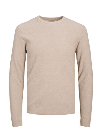 Jack & Jones Bisiklet Yaka Standart Bej Erkek Kazak 12236766_JJEMARCUS KNIT CREW NECK