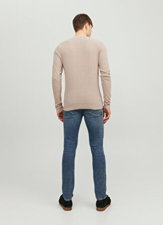 Jack & Jones Bisiklet Yaka Standart Bej Erkek Kazak 12236766_JJEMARCUS KNIT CREW NECK
