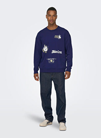 Only & Sons O Yaka Mavi Erkek Sweatshırt 22026422_ONSPEANUTS RLX CREW NECK S