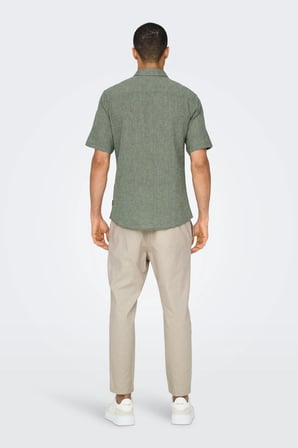 Only & Sons Erkek Onscaıden Slim Fit Kısa Kollu Keten Gömlek 22009885 Haki