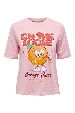 Only Kadın Onlfammy Bisiklet Yaka Meyve Baskılı T-Shirt 15296955 Pembe