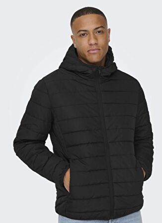 Only & Sons Siyah Erkek Mont ONSBRON HOOD QUILT JACKET OTW VD