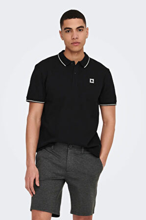 Only & Sons Erkek Onsfletcher Polo Yaka %100 Pamuk T-Shirt 22024827 Siyah
