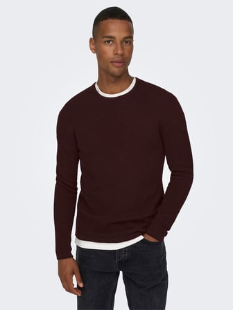 ONSPANTER REG 12 STRUC CREW KNIT NOOS Erkek Kahverengi Kazak - 22016980