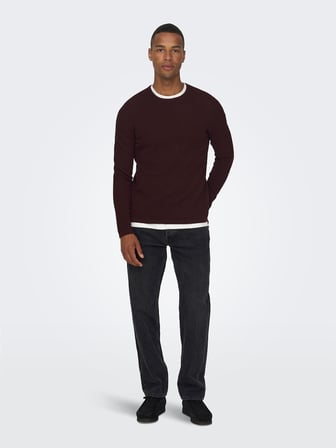 ONSPANTER REG 12 STRUC CREW KNIT NOOS Erkek Kahverengi Kazak - 22016980