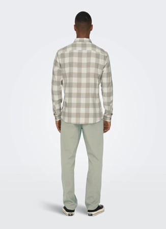 Only & Sons Dar Kırık Beyaz Kareli Erkek Gömlek ONSGUDMUND LS CHECKED SHIRT NOOS