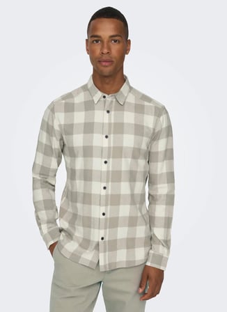 Only & Sons Dar Kırık Beyaz Kareli Erkek Gömlek ONSGUDMUND LS CHECKED SHIRT NOOS