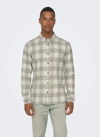 Only & Sons Dar Kırık Beyaz Kareli Erkek Gömlek ONSGUDMUND LS CHECKED SHIRT NOOS
