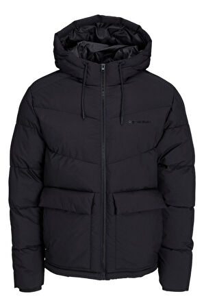 Siyah Logo Baskili Kapüsonlu Puffer Mont 77724K12238849.01