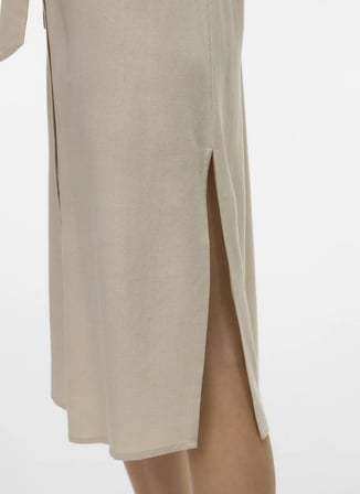 Vero Moda Bej Kadın Yuvarlak Yaka Elbise VMMYMILO SL CALF SHIRT DRESS WVN GA
