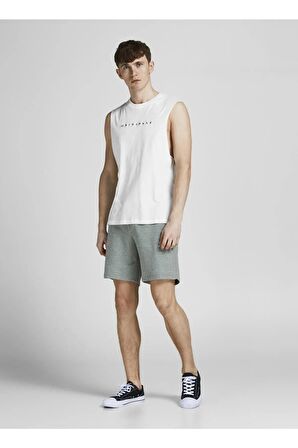 Jack & Jones Kolsuz Beyaz Erkek Pamuklu Kolsuz Spor Atlet T-shirt 12210016