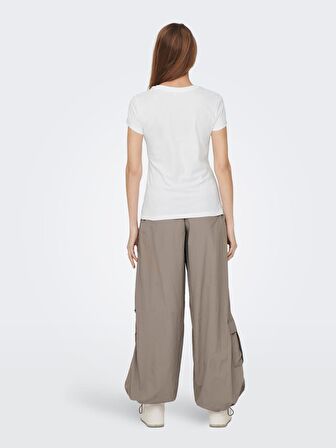 Only O Yaka Regular Fit Beyaz-Sarı Kadın T-Shirt 15291975