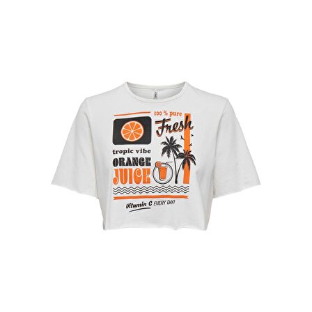 Only Sıfır Yaka Beyaz Kadın Crop T-shirt 15290663