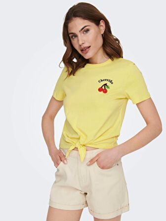 Only Sıfır Yaka Regular Fit Sarı Kadın T-Shirt 15290571