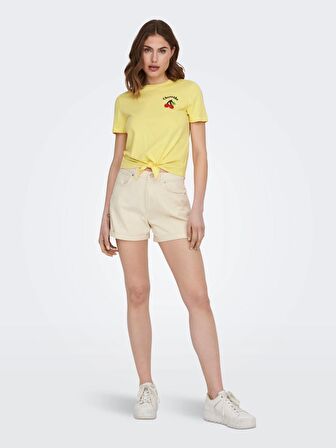 Only Sıfır Yaka Regular Fit Sarı Kadın T-Shirt 15290571