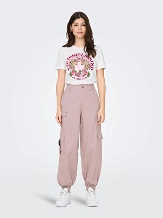Only Sıfır Yaka Baskılı Beyaz Kadın T-Shirt 15290640