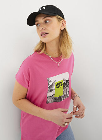 JJXX Bisiklet Yaka Baskılı Pembe Kadın T-Shirt 12234665