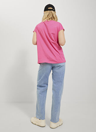 JJXX Bisiklet Yaka Baskılı Pembe Kadın T-Shirt 12234665