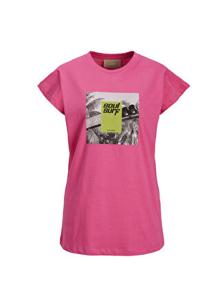 JJXX Bisiklet Yaka Baskılı Pembe Kadın T-Shirt 12234665