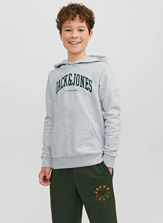 Jack & Jones Baskılı Erkek Çocuk Beyaz Sweatshırt JJEJOSH SWEAT HOOD SN JNR