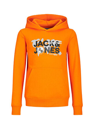 Jack & Jones Turuncu Erkek Çocuk Kapüşonlu Uzun Kollu Baskılı Sweatshirt JCODUST SWEAT HOOD SN JNR