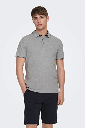 Only & Sons Erkek Onsfletcher Polo Yaka %100 Pamuk T-Shirt 22024827 Gri