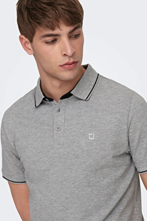 Only & Sons Erkek Onsfletcher Polo Yaka %100 Pamuk T-Shirt 22024827 Gri