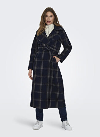 Only Lacivert Kadın Kaban ONLPATRICIA CHECK WOOL COAT OTW