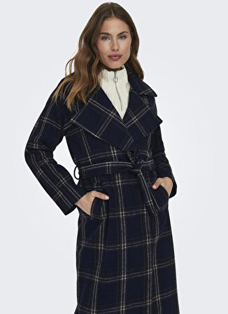 Only Lacivert Kadın Kaban ONLPATRICIA CHECK WOOL COAT OTW