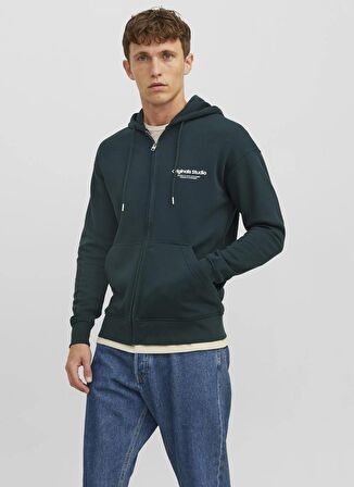 Jack & Jones Kapüşon Yaka Koyu Yeşil Erkek Sweatshırt 12241691_JORVESTERBRO SWEAT ZIP HOO