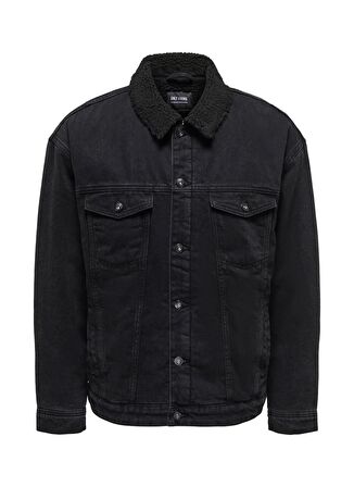 Only & Sons Normal Siyah Erkek Ceket ONSRICK OVZ BLACK 6942 TEDDY DNM JA