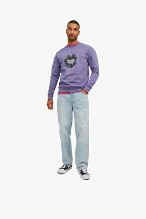 Jack & Jones Jorsılverlake Sweat Crew Neck Ln Erkek Mor Sweatshirt 12242366-Purple