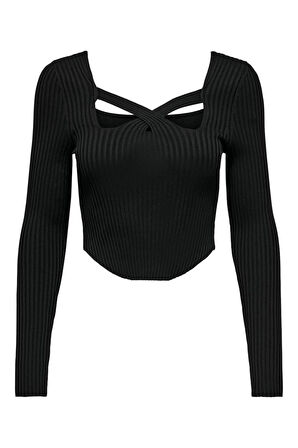 ONLLISA LS SQUARENECK KNT Kadın Siyah Kazak - 15300377