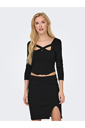 ONLLISA LS SQUARENECK KNT Kadın Siyah Kazak - 15300377
