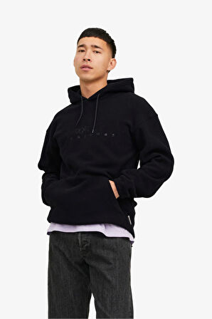 Jack & Jones Jorsilverlake Fleece Hood Erkek Siyah Sweatshirt 12242470-Black